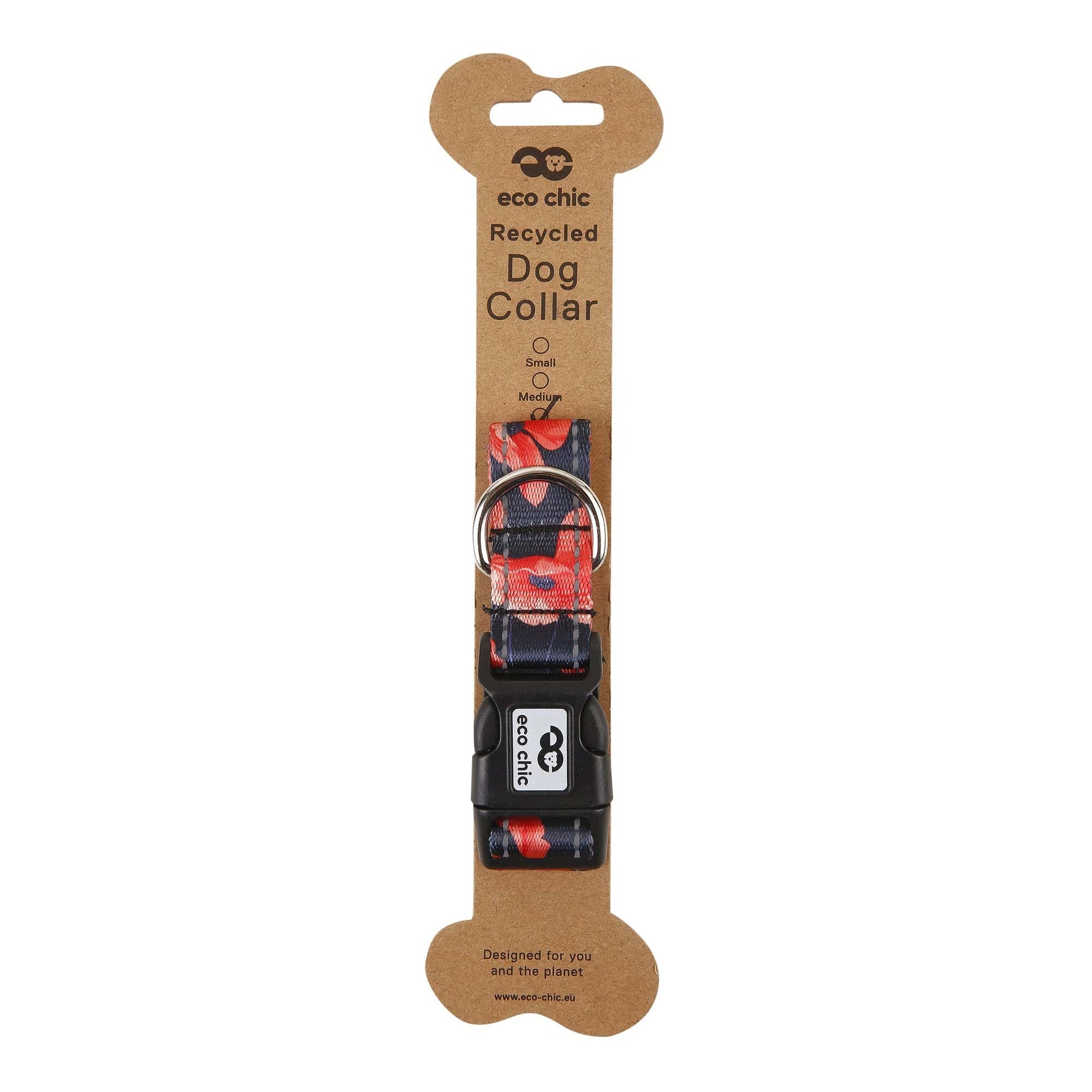 Eco Chic Eco Chic Recycled Dog Collar - Poppies Navy