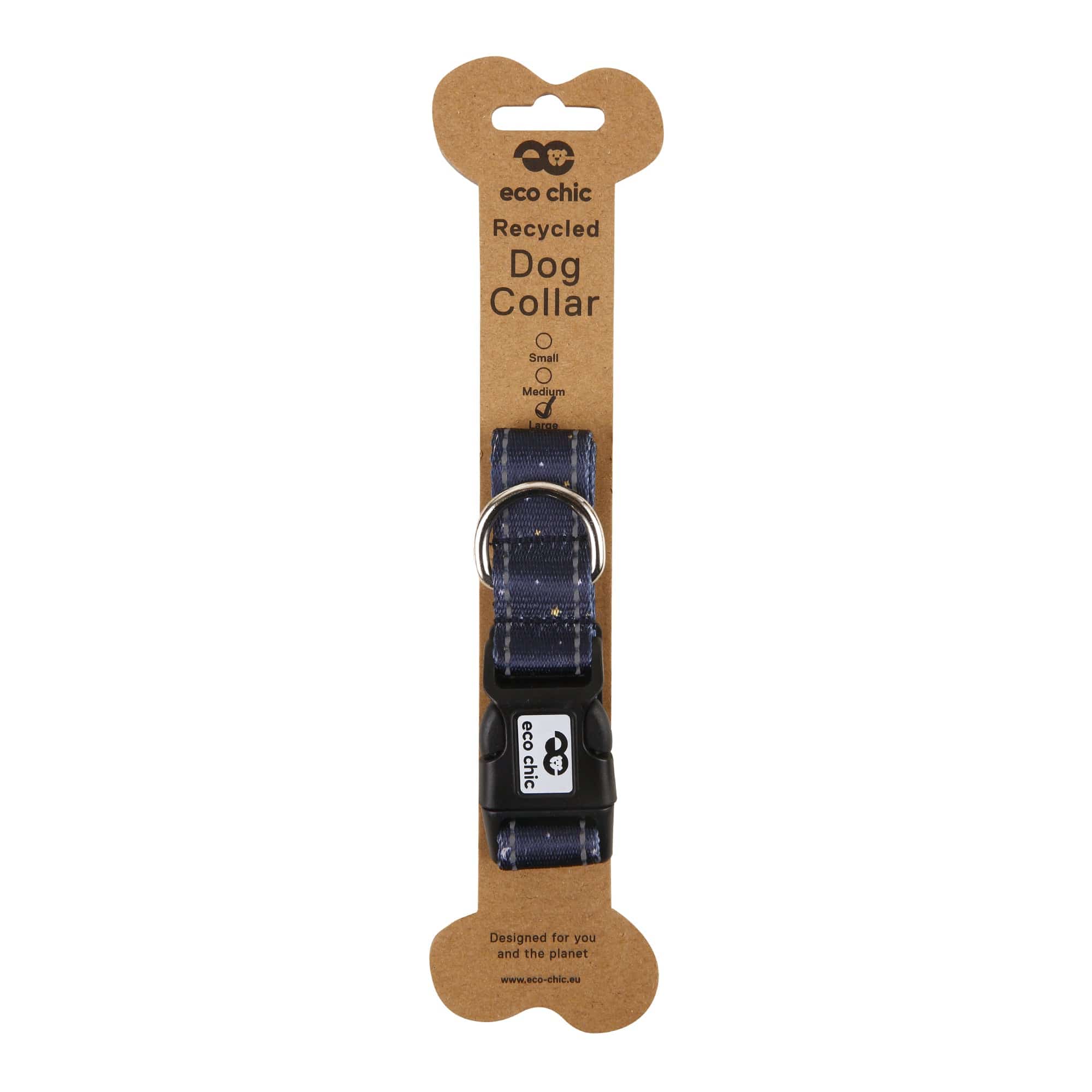 Eco Chic Eco Chic Recycled Dog Collar - Stars and Moons Navy