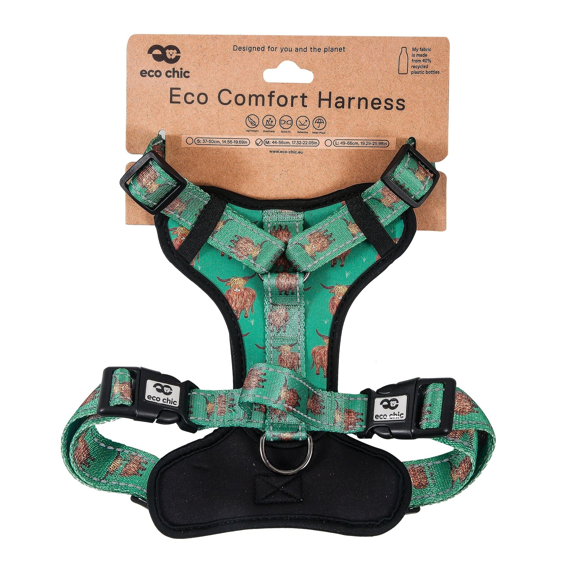 Eco Chic Eco Chic Recycled Dog Harness - Highland Cow Teal