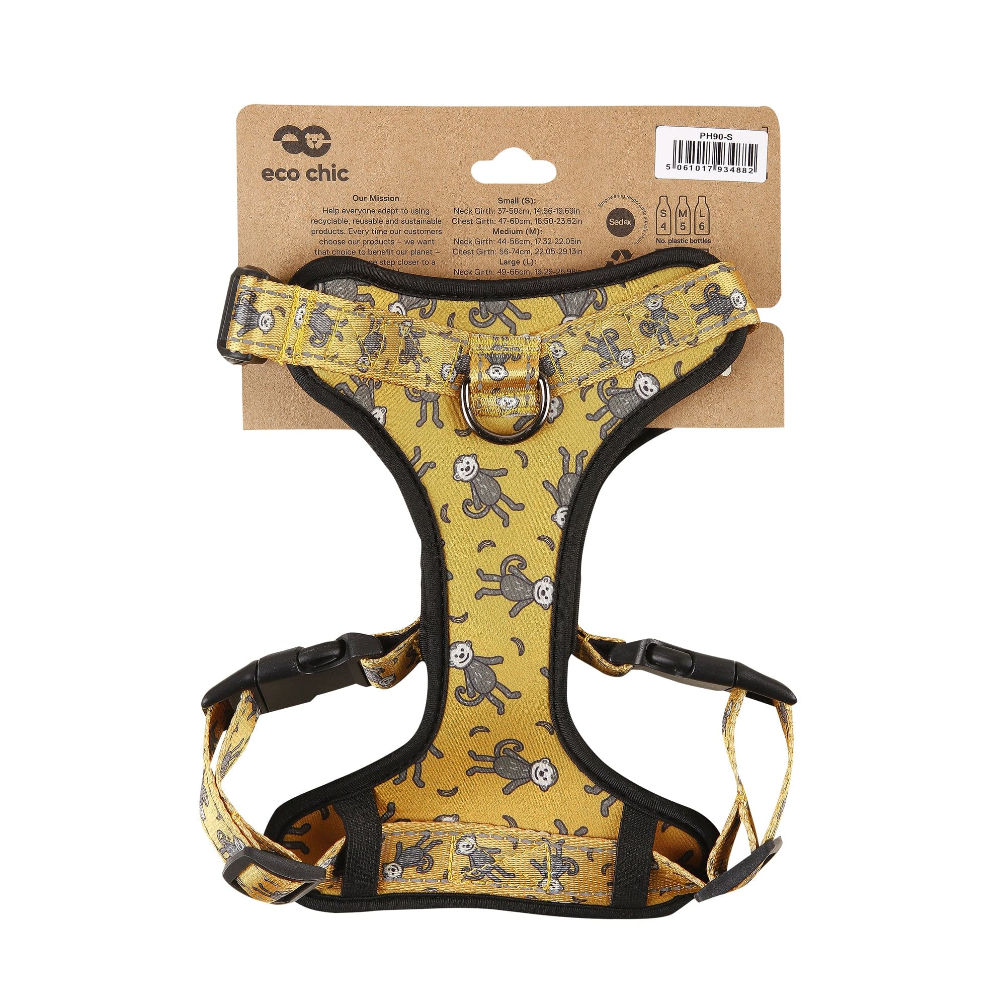 Eco Chic Eco Chic Recycled Dog Harness - Monkeys Mustard
