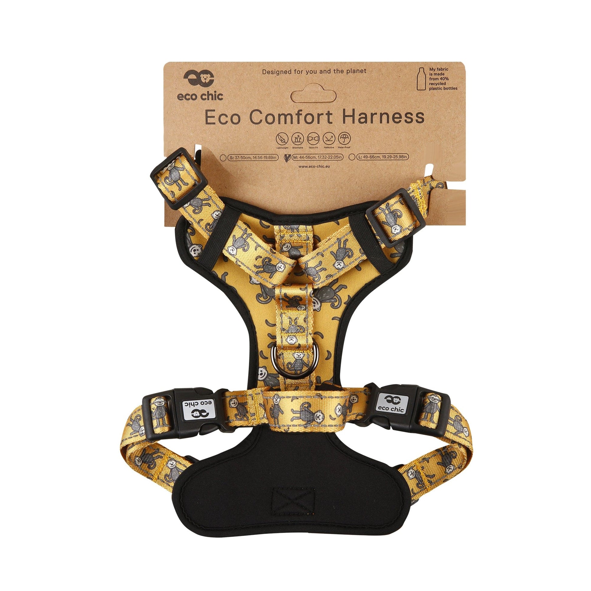Eco Chic Medium Eco Chic Recycled Dog Harness - Monkeys Mustard