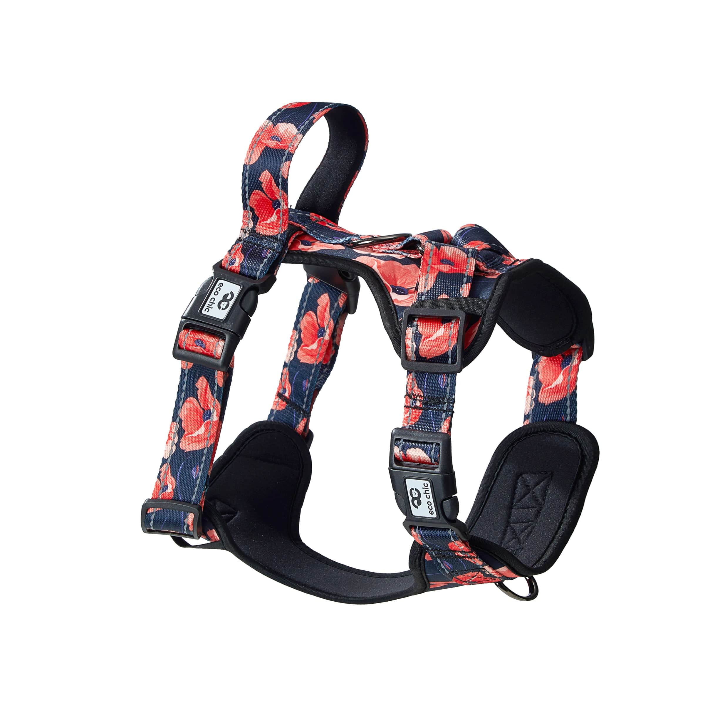Eco Chic Small Eco Chic Recycled Dog Harness - Poppies Navy