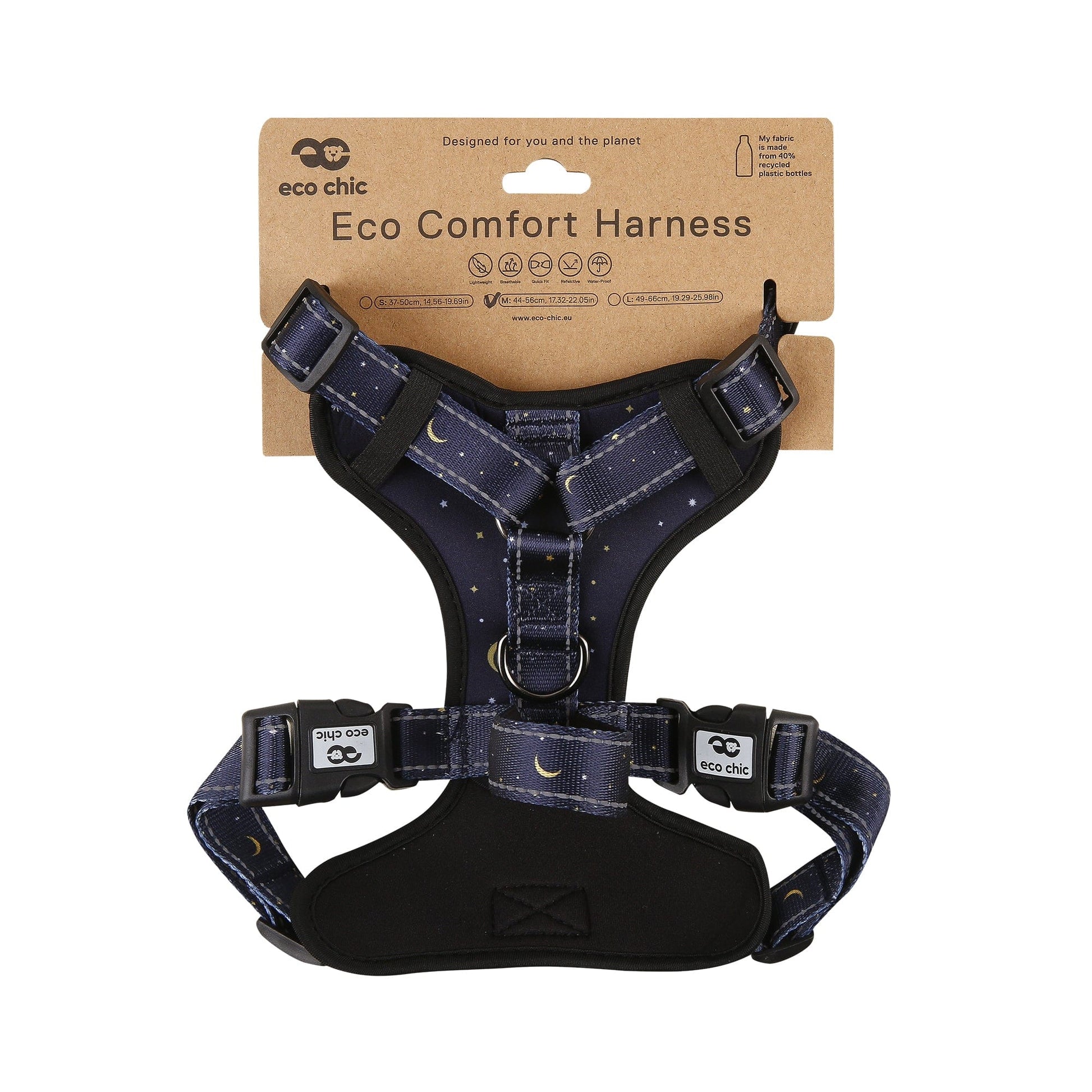 Eco Chic Medium Eco Chic Recycled Dog Harness - Stars and Moons Navy