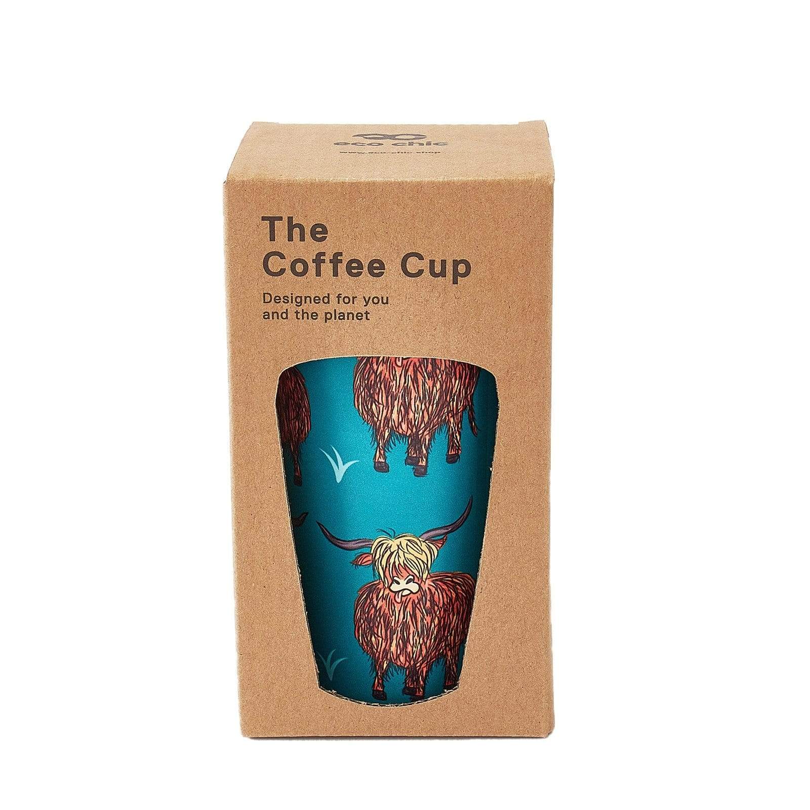 Eco Chic Eco Chic Thermal Coffee Cup Teal Highland Cow