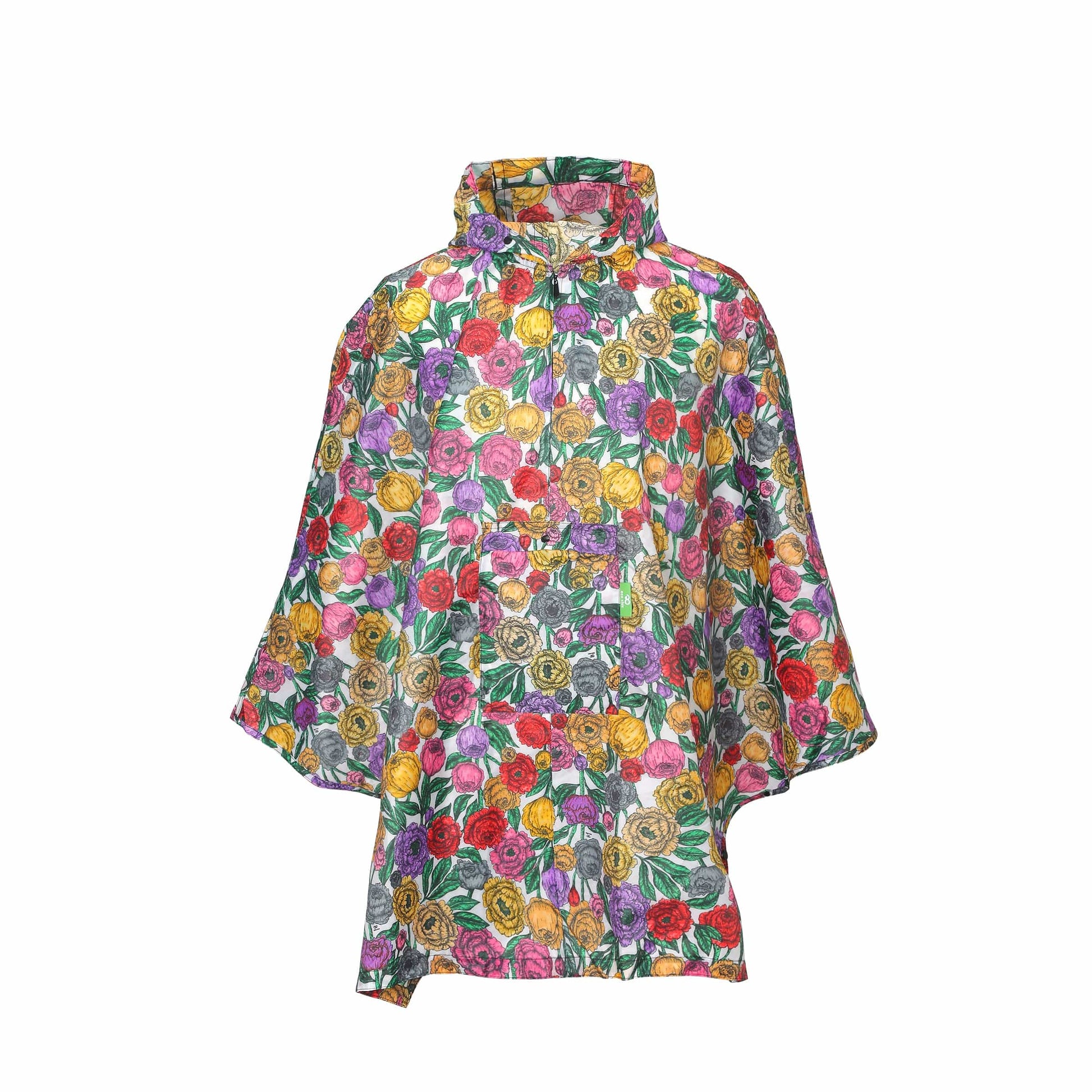 Eco Chic Eco Chic Waterproof Foldable Adult Poncho Peonies