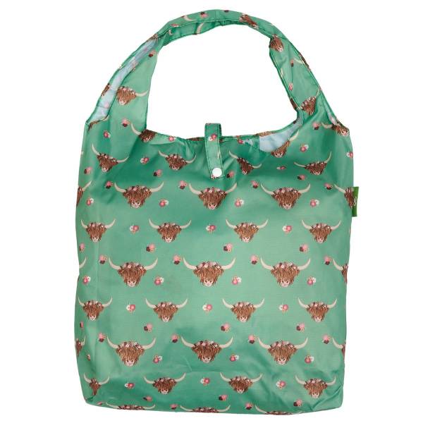 A76 Green Floral Highland Cow Shopper x2