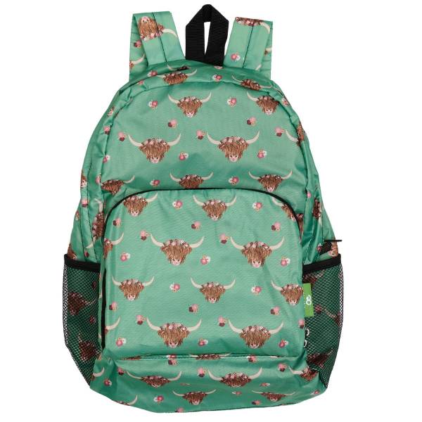 B76 Green Floral Highland Cow Backpack x2