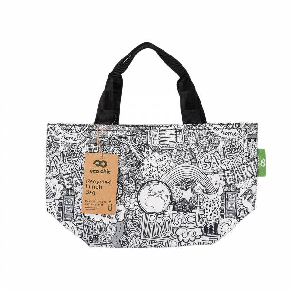 C50 Save The Planet Lunch Bag Black and White x2