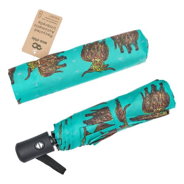 KA26 Green Highland Cow Automatic Umbrella