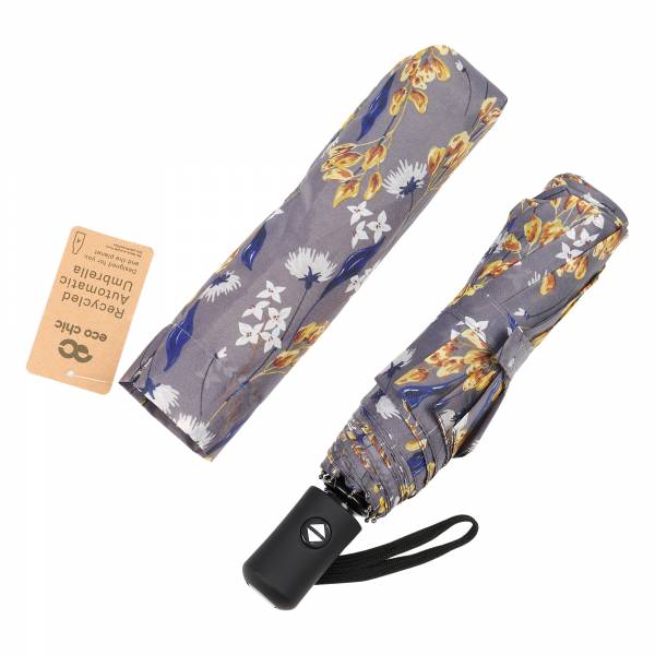 KA67 Grey Flowers Automatic Umbrella