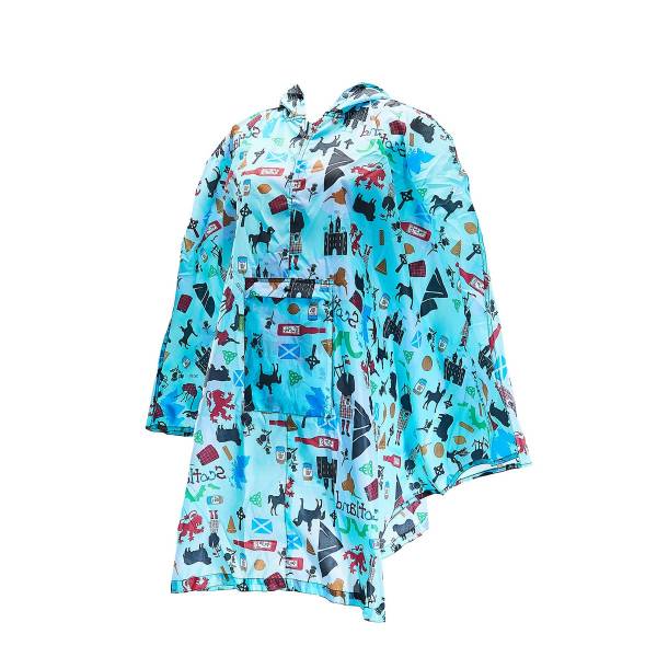 L12 Blue Scottish Montage Foldable Poncho x2