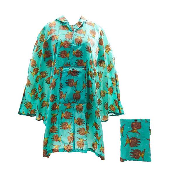 L14 Green Highland Cow Foldable Poncho x2