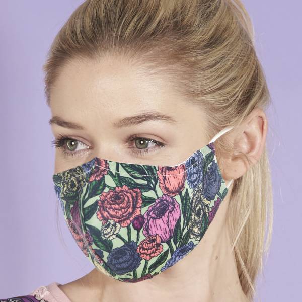 M15 Green Peonies Face Cover