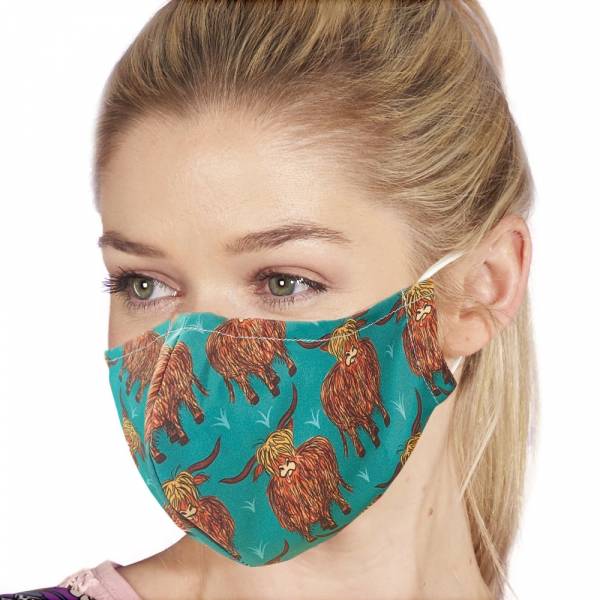 M18 Teal Highland Cow Face Cover