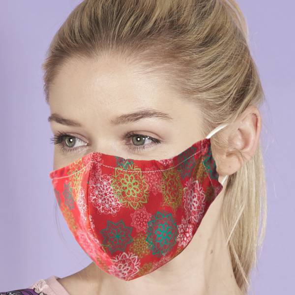 M21 Red Floral Xmas Mandalas Face Cover