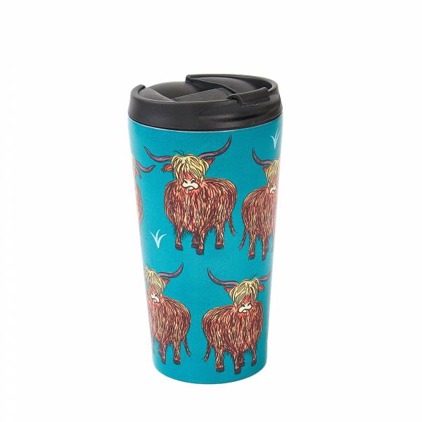 N05 Teal Highland Cow Thermal Coffee Cup