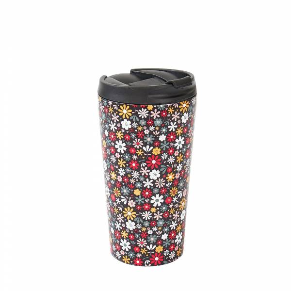 N14 Black Ditsy Thermal Coffee Cup