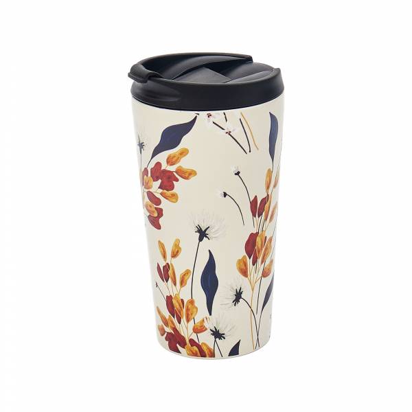 N34 Beige Flowers Thermal Coffee Cup