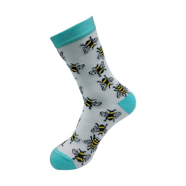 SK01 White Bumble Bee Bamboo Sock 4-8