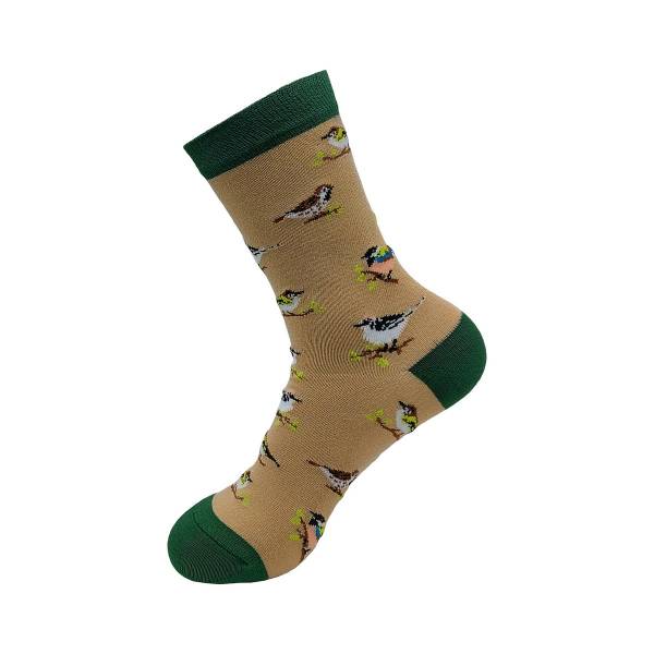 SK03 Beige Wild Birds Bamboo Sock 4-8