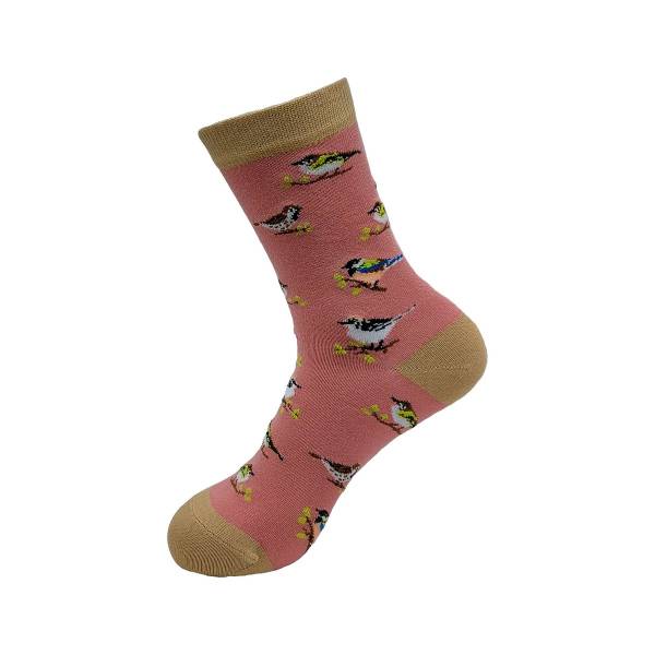 SK03 Pink Wild Birds Bamboo Sock 4-8