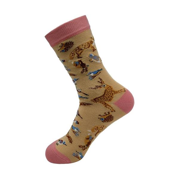 SK07 Beige Woodland Natives Bamboo Sock 4-8