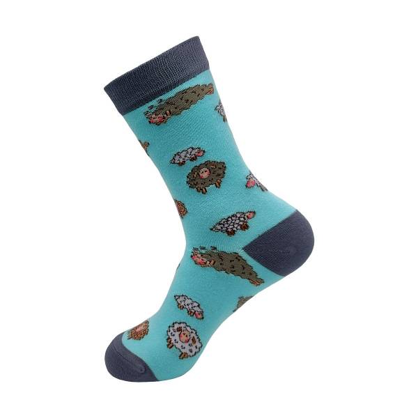 SK09 Blue Cute Sheep Bamboo Sock 4-8