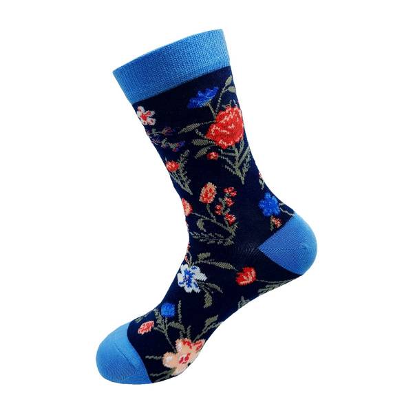 SK13 Navy Floral Bamboo Sock 4-8