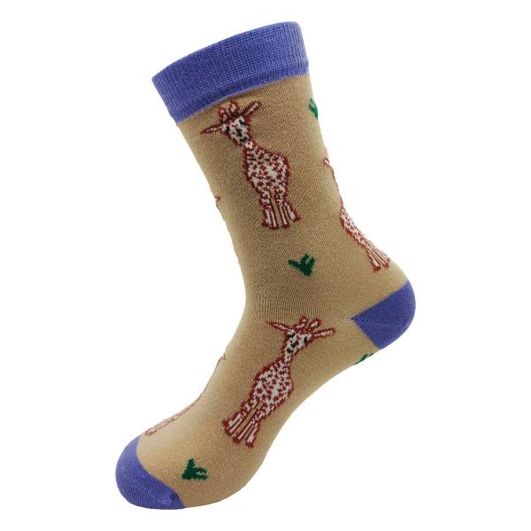 SK14 Beige Giraffes Bamboo Sock 4-8