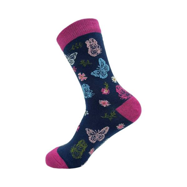 SK15 Navy Monarch Butterflies Bamboo Sock 4-8