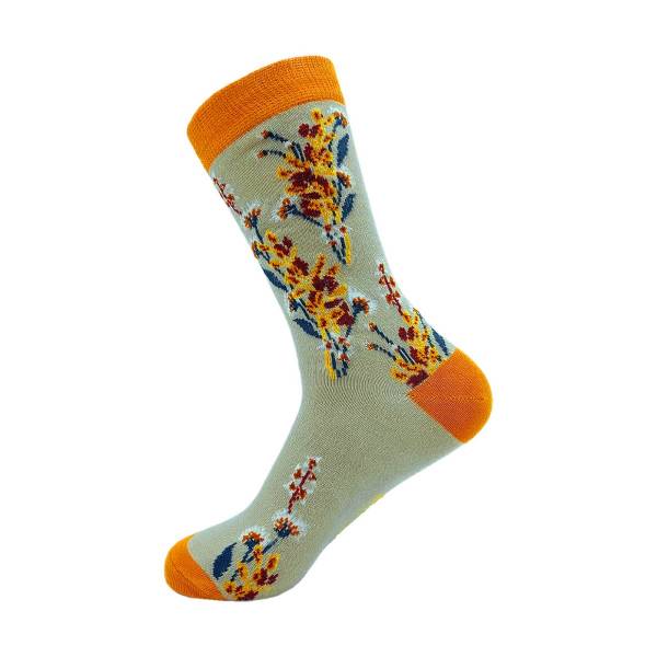 SK16 Beige Flowers Bamboo Sock 4-8