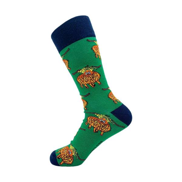 SKL12 Green Highland Cow Bamboo Sock 6-11