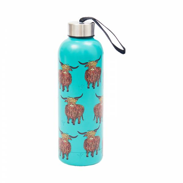 T09 Teal Highland Cow Thermal Bottle