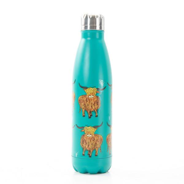 T09 Teal Highland Cow Thermal Bottle